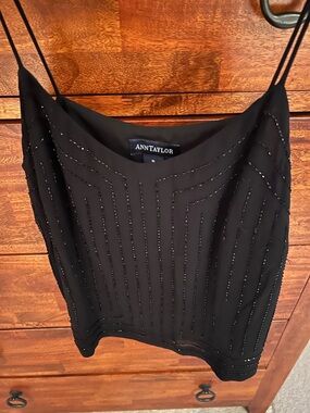 Ann Taylor Black Beaded Silk Camisole Top